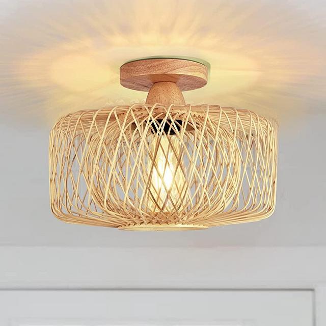FRIDEKO HOME Woven Rattan Flush Mount Light Fixture - Boho Light Fixtures Ceiling Bedroom Ceiling Lights Flush Mount Ceiling Light for Living Room Hallway Kitchen Entryway Farmhouse