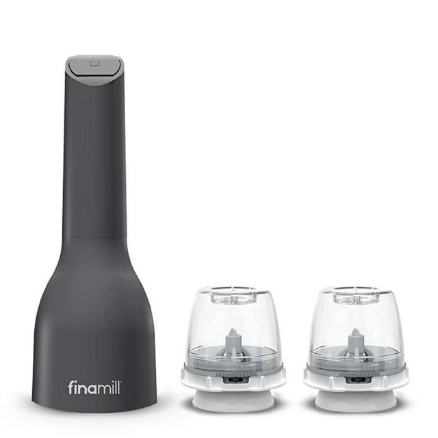 FinaMill – Award Winning Battery Operated Pepper Mill & Spice Grinder in One, Adjustable Coarseness, Ceramic Grinding Elements, One Touch Operation with LED Light, includes 2 Quick-Change ProPlus Pods