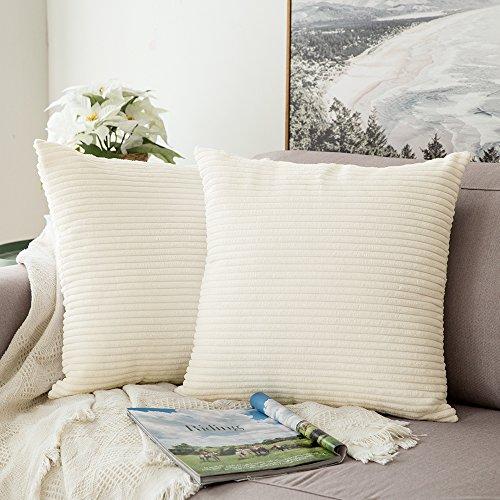 MIULEE Pack of 2, Corduroy Soft Soild Decorative Square Throw Pillow Covers Set Cushion Cases Pillowcases for Sofa Bedroom Car 18 x 18 Inch 45 x 45 cm
