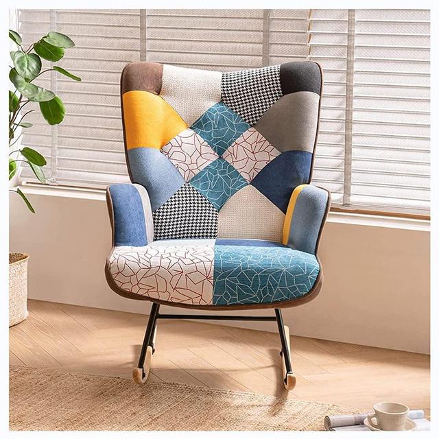 IdealismLiving Rocking Chair, Boho Design Nursery Glider Rocker with Linen Fabric, Solid Wood Base, Rocking Armchair for Living Room, Bedroom, Baby Room