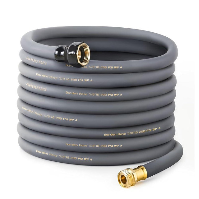 Garden Hose 5/8" x 75ft Brass Rubber Heavy Duty Water Hose 600 PSI Burst Pressure, Durable Flexible Hose for Yard, Car Wash, Pets Gray