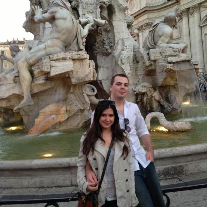 In front of Fontana Del Quattro Fiumi in Piazza Navona, Rome