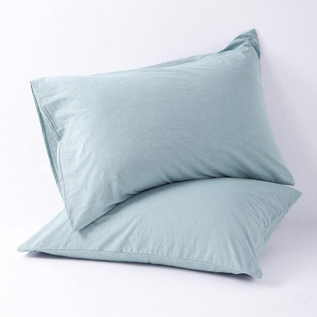 Ntbay Washed Cotton King Size Pillowcases, 2 Pack Breathable Yarn Dyed Solid Envelope Closure Pillow Cases, 20x36 Inches, Blue