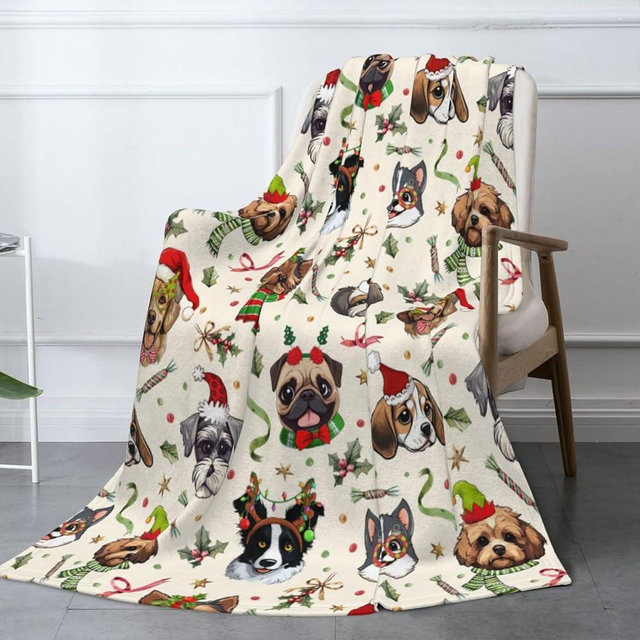 Cute Christmas Dog Head Fuzzy Throw Blanket for Women Men Girls Boys Soft Cozy Fleece Blanket for Bedroom Living Rooms Sofa Couch 60"x50"