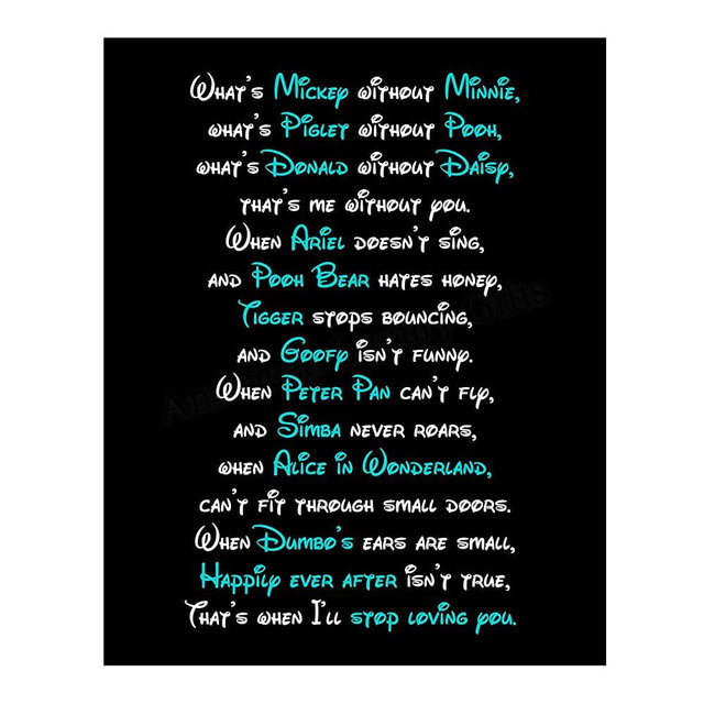 "What's Mickey Without Minnie"- Love Poem Wall Art Decor -11 x 14" Cute Disney Characters Poetry Print -Ready to Frame. Modern Typographic Design. Romantic Gift for Spouse-Partner-Newlyweds!