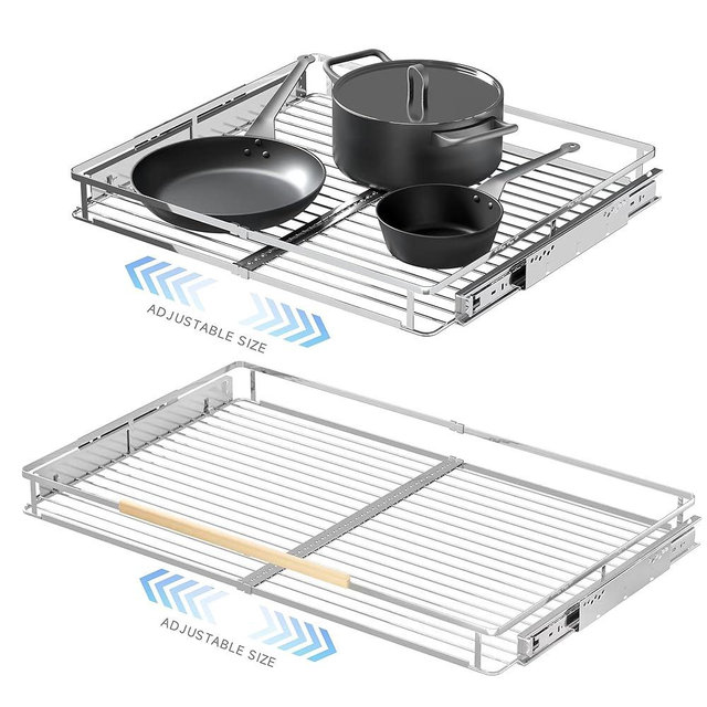 2Pack Expandable Pull Out Cabinet Organizer, 17.1~28"W x 22.5"D Heavy Duty Slide Out Shelves Adjustable Height Cabinet Pull Out Shelves,Expandable Width Spice Rack Organizer for Kitchen