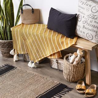 Slub 2-Tassels Stripe Throw