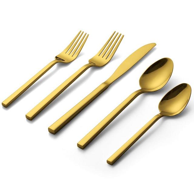 Alata Cube Gold 20-Piece Flatware Set, Forged Cutlery Set, Mirror Finish Silverware Service for 4, Stainless Steel Tableware with Square Handle for Home/Restaurant, Dishwasher Safe