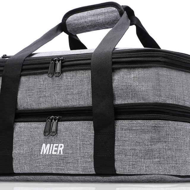 MIER Insulated Double Casserole Carrier Thermal Lunch Tote for Potluck Parties, Picnic, Beach, Fits 9 x 13 Inches Casserole Dish, Expandable, Gray