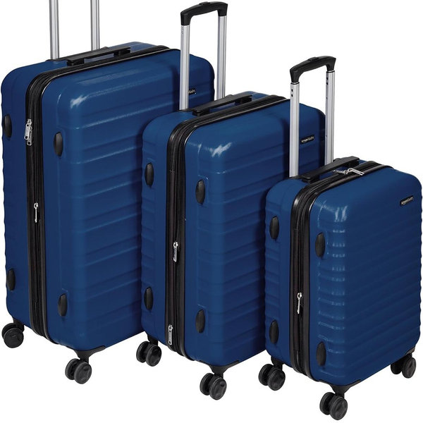 Amazon Basics Suitcases with Wheels, 3-Piece Hardside Luggage Set with Spinner Wheels, Scratch-Resistant Surface, Navy Blue, (21", 26", 30")
