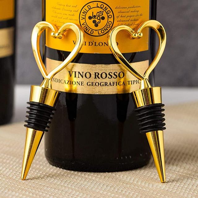 YKLIGTN 5 Gold Love Design Heart Shape Wine and Beverage Bottle Stoppers (gold, 5)