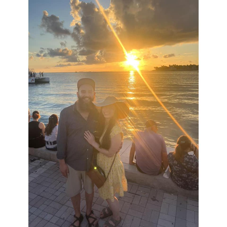 Our first engagement photo at sunset! Daniel proposed at Higgs Beach Memorial Park in Key West, Florida.