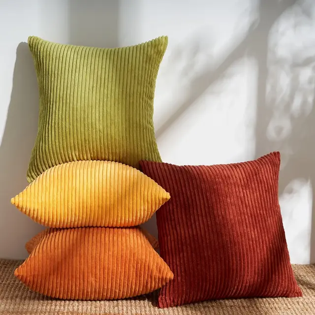 Yellow Orange Decorative Throw Pillow Covers 16x16 Inch Set of 4,Corduroy Gradient Striped Pillows for Couch Bedroom