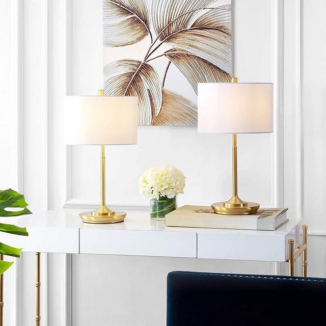 Safavieh Lighting Collection Taren Brass Gold 22-inch Bedroom Living Room Home Office Desk Nightstand Table Lamp (Set of 2) - LED Bulbs Included