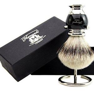 Modern Black Silver Tip Badger hair Shaving Brush Top Quality+ Free Brush Holder