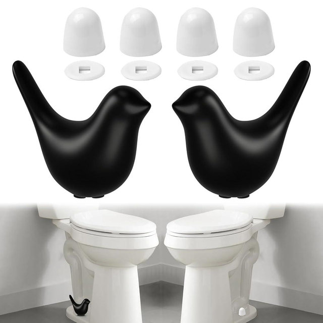 MENNTY 2Packs Ceramic Matte Black Birds Toilet Bolt Covers & 4Packs Universal Toilet Bolt Caps, Cute Bathroom Decorative Toilet Floor Screw Cover Caps Easy Installation