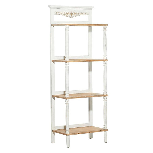 Deco 79 Wood Floral Intricately Carved 4 Shelf Shelving Unit, 22" x 13" x 57", White