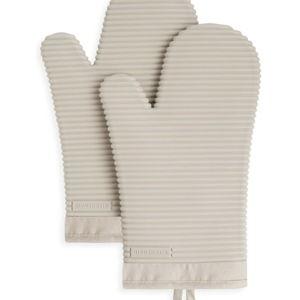 KITCHENAID Ribbed Soft Silicone Oven Mitt 2-Pack Set, 7.5"x13", Milkshake