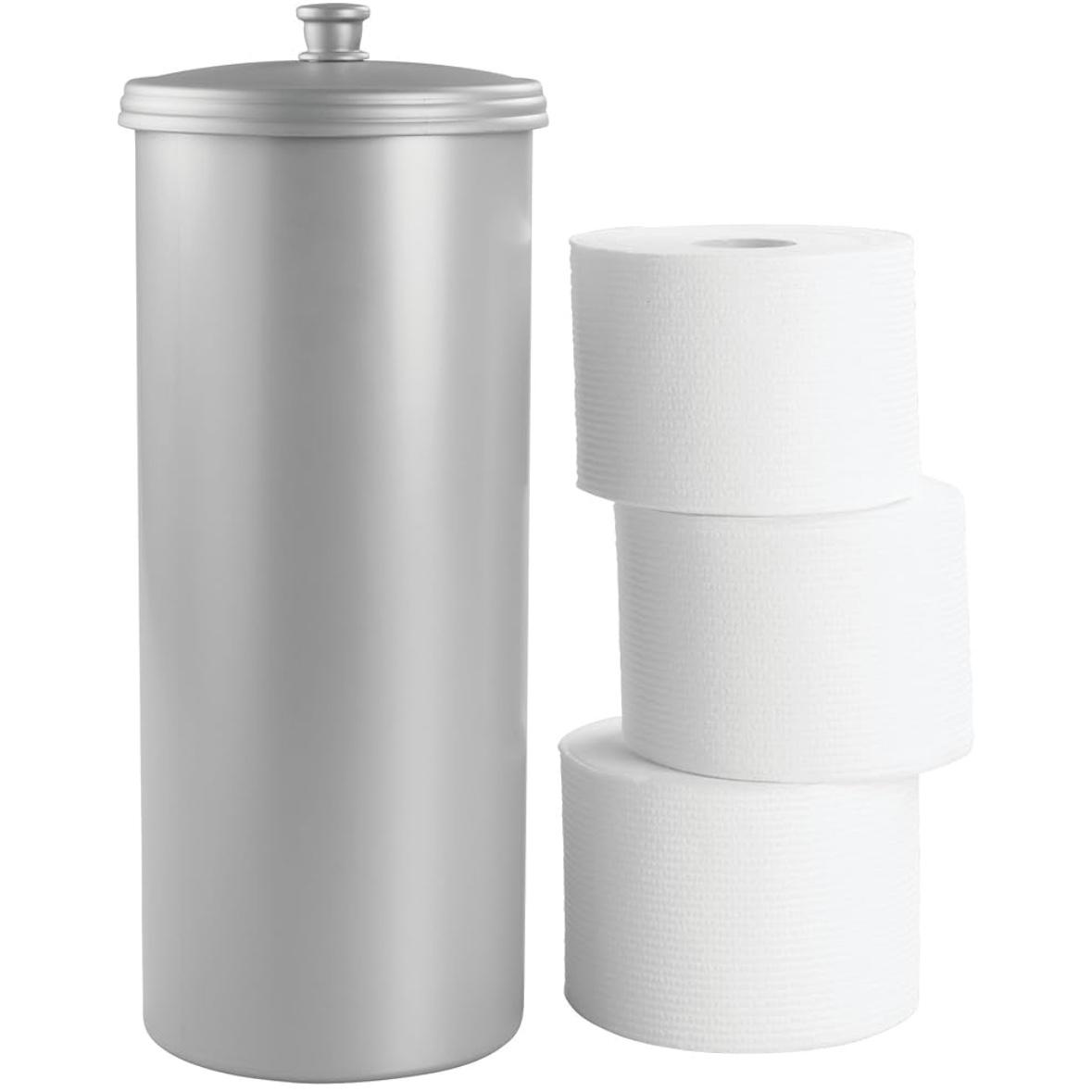 iDesign Plastic Holder The Kent Collection – Hold 3 Rolls of Toilet Paper, 6.25" x 6.25" x 15.5", Silver