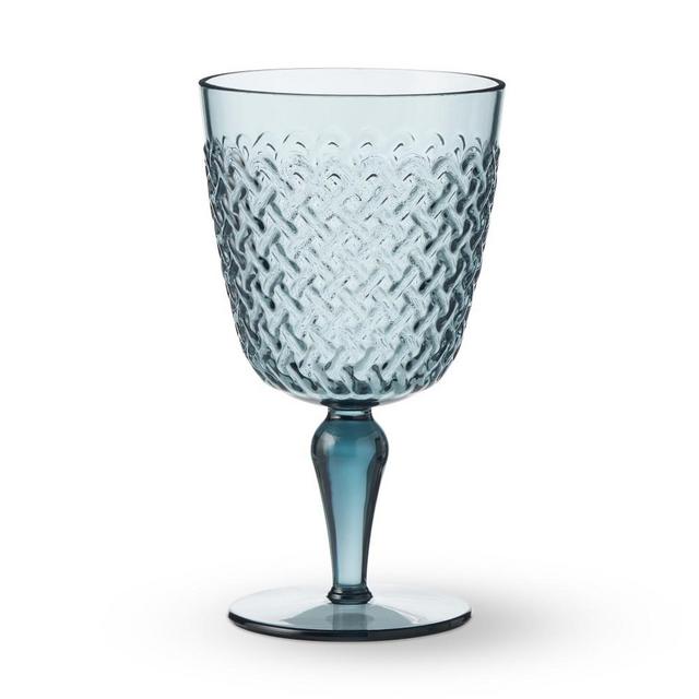 Basketweave Outdoor Wine Goblets, Set of 4, Blue