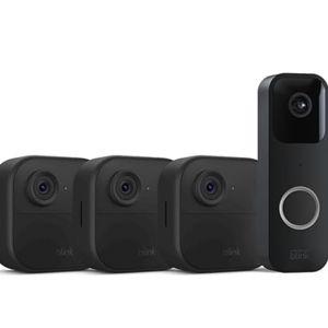 Blink Video Doorbell + 3 Outdoor 4 smart security cameras (4th Gen) with Sync Module 2 | Two-year battery life, motion detection, two-way audio, HD video, Works with Alexa