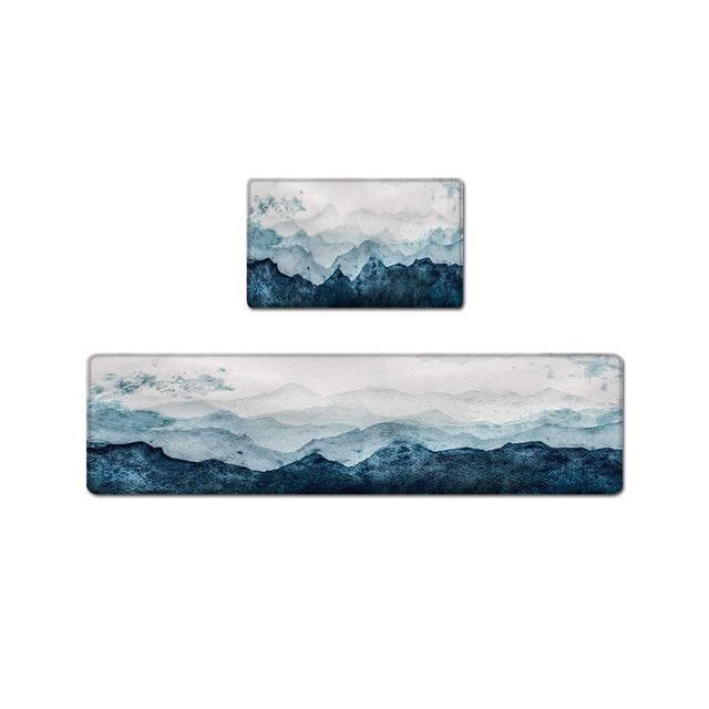QIYI Floor Comfort Mats 2 Pieces Kitchen Rugs PVC Leather Waterproof Oil Proof Runner Rug Non Skid Washable Standing Mat Set Anti Fatigue Doormat 17" W x 29" L + 17" W x 47" L - Watercolor Mountain