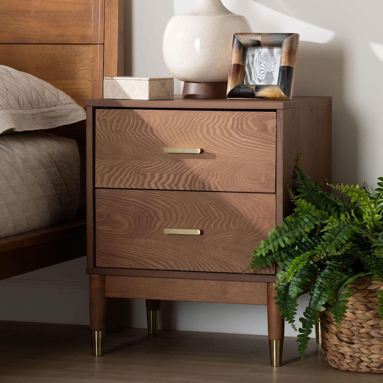 Baxton Studio, Mandolin Mid-Century 2-Drawer Nightstand | Zola
