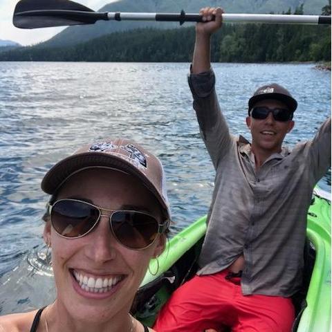 We love to kayak fish together - Glacier National Park in 2018.