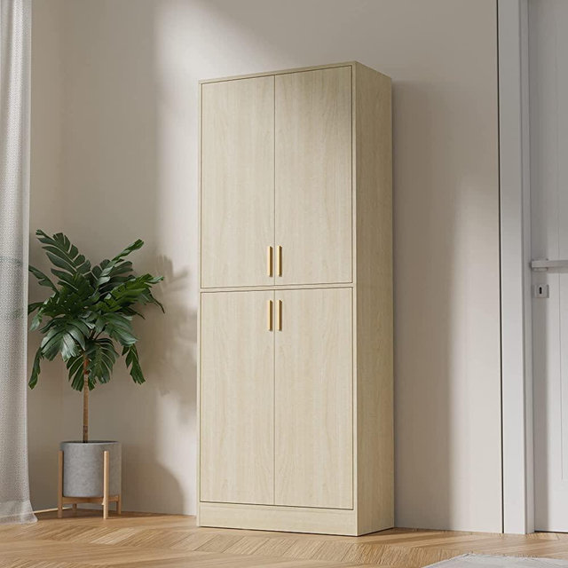 Cozy Castle Oak 71" Kitchen Pantry Storage Cabinet, Tall Freestanding Pantry Cabinet with Doors and Adjustable Shelves for Kitchen, Living Room