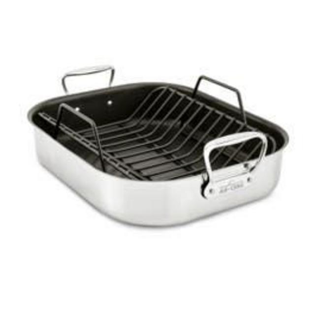 Gourmet Accessories, Large Stainless Steel Nonstick Roaster with Rack, 13 x 16 inch