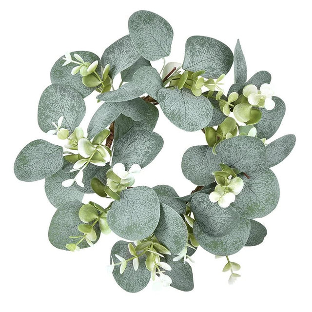 LSKYTOP Eucalyptus Faux Kitchen Cabinet Artificial Greenery Farmhouse Wreath for Door Wall Window Decor, 9Inch