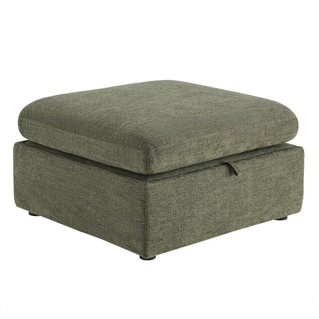 CHITA 34 Inch Upholstered Square Modular Storage Ottoman for Sectional Sofa,Storage Ottoman Footrest and Seat Cube for Living Room, Moss Green
