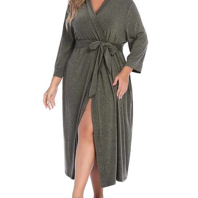 IN'VOLAND Womens Plus Size Kimono Robes Long Knit Bathrobe V Neck Ladies Loungewear Lightweight Soft Sleepwear 1X-5X