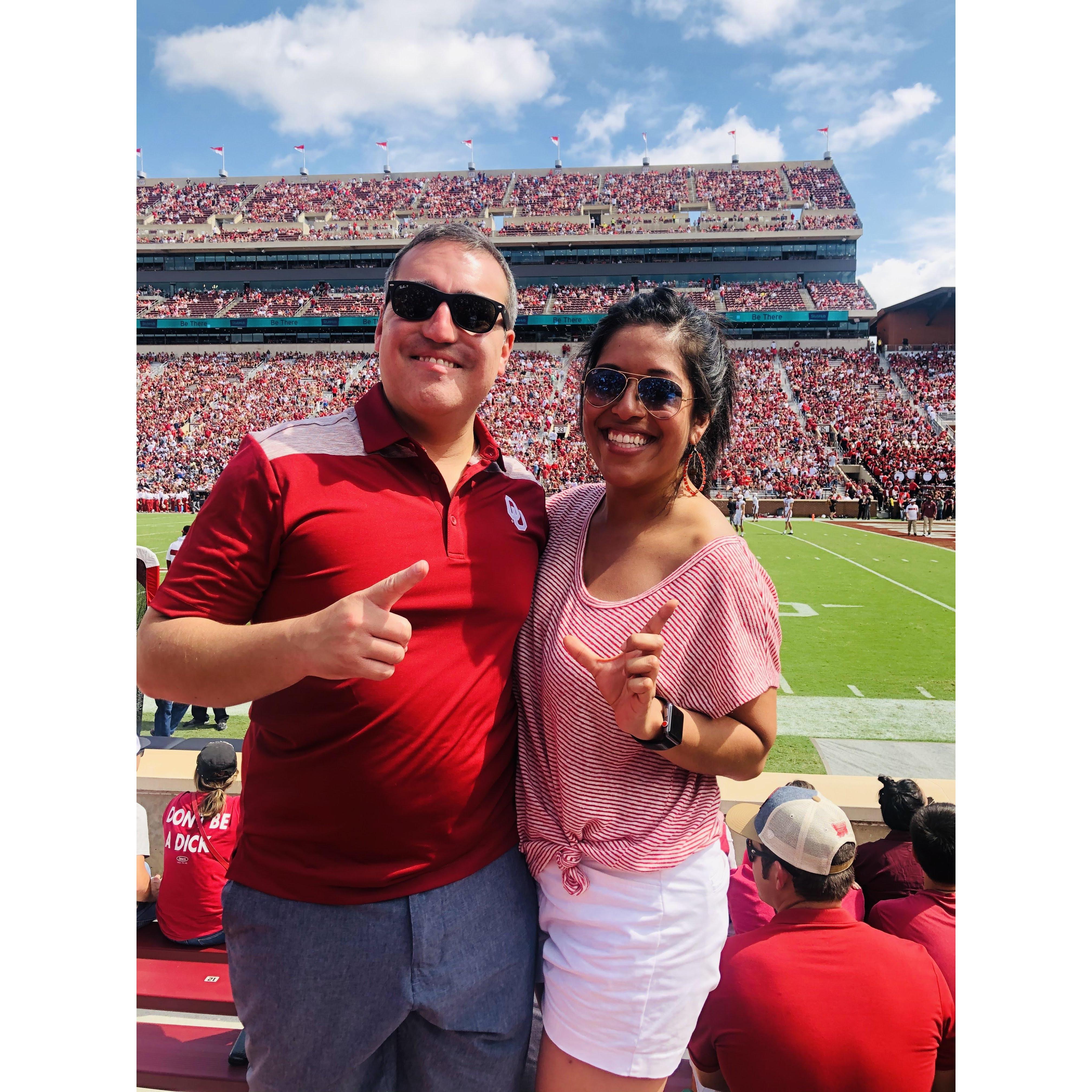 Sooner + Raider = LOVE. Our first game together in Norman, OK