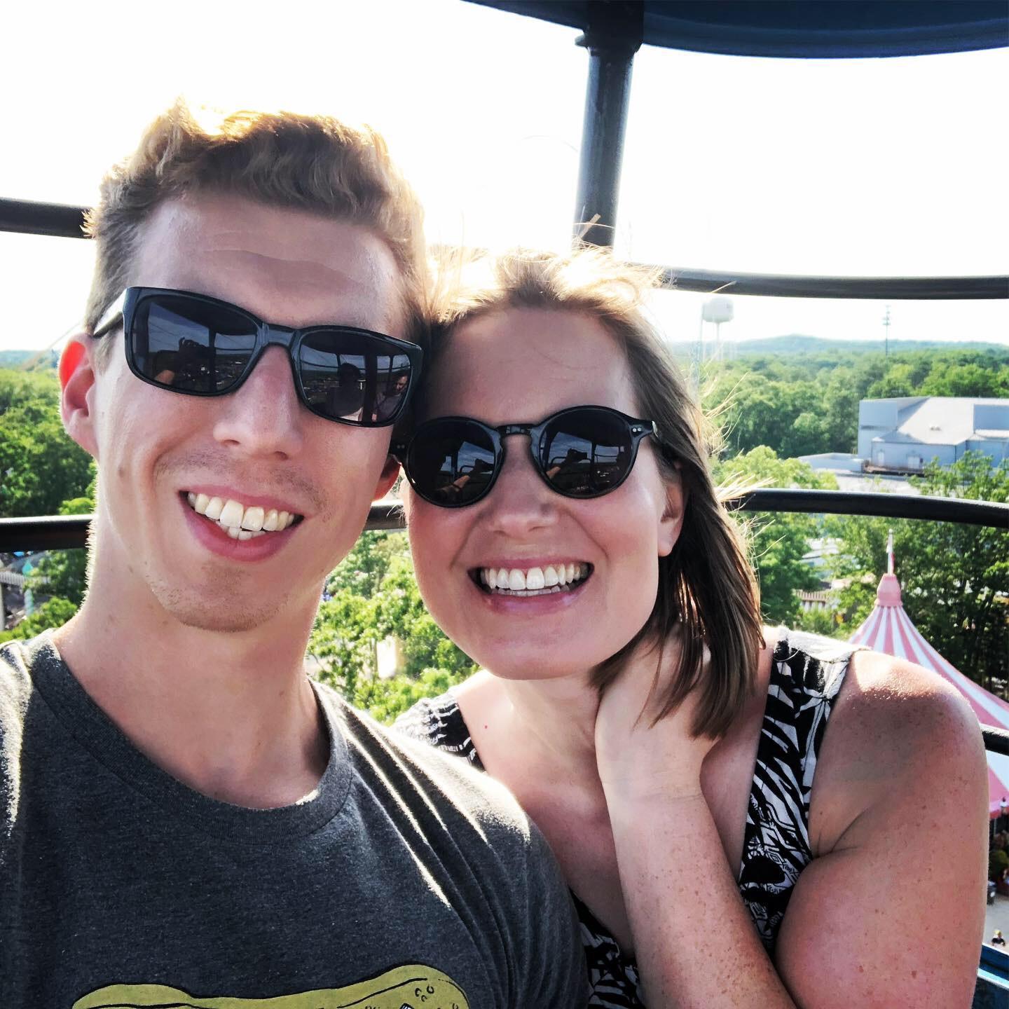 Recovering on the cable car after rollercoaster rides at Six Flags.