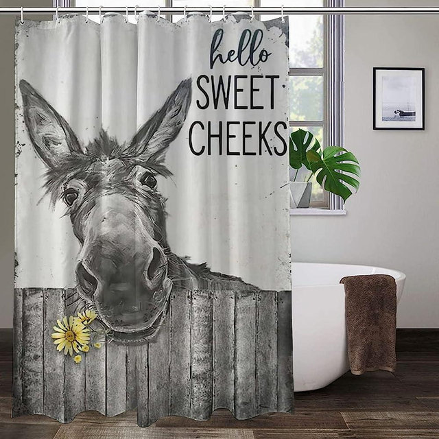 LUCKYYOUGAN Farmhouse Funny Donkey Black and White Animal Shower Curtain ,with Hooks Waterproof Polyester Fabric Decorative Bathroom Curtain Sets for Shower Rustic Bathroom Décor 72x72inch