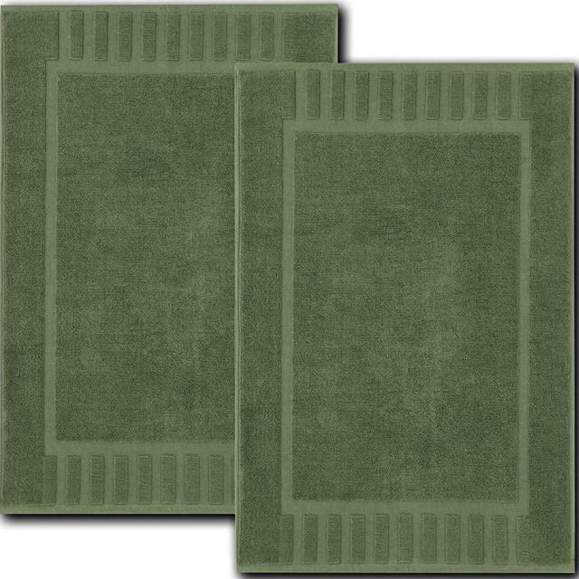 White Classic Luxury Bath Mat Floor Towel Set - Absorbent Cotton Hotel Spa Shower/Bathtub Mats [Not a Bathroom Rug] 22"x34" | 2 Pack | Forest Green