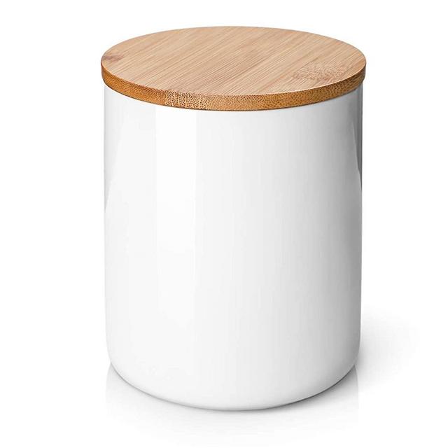 Ceramic Utensil Holder with Lid - DOWAN White Kitchen Storage Canisters, Utensil Crock for Dry Goods and Food, Coffee Container, 6.29 x 4.32 inches