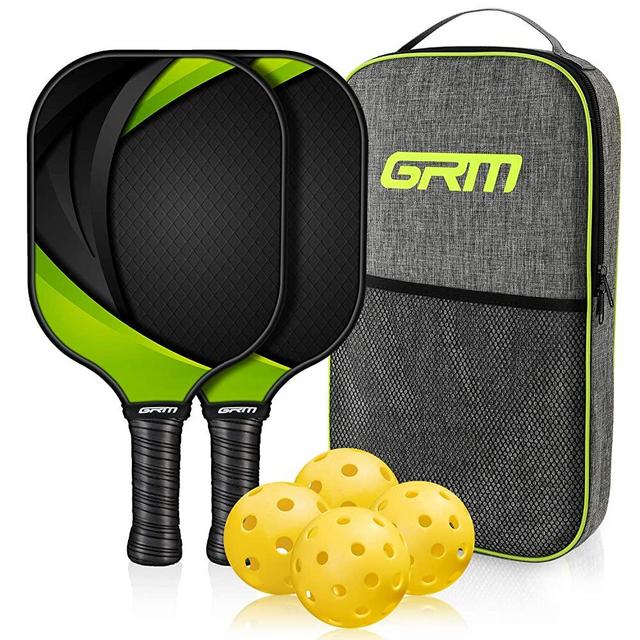 GRM Pickleball Paddles Set of 2, Pickleball Set Graphite Pickleball Rackets Set Lightweight Honeycomb Composite Core and Carbon Fiber Surface with 4 Balls Portable Paddle Bag
