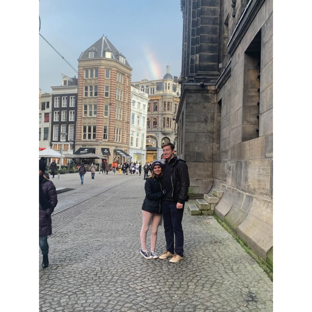 We took this photo under a rainbow in Amsterdam, Netherlands