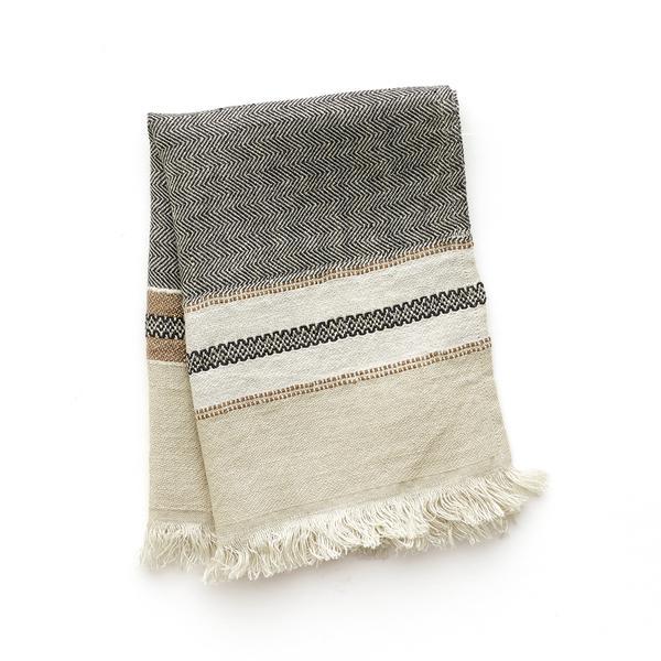 Small Linen Fouta Guest Towel in Beeswax Stripe
