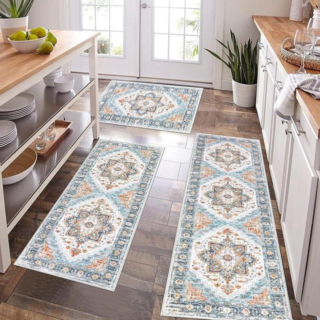 Pauwer Farmhouse Kitchen Rugs Sets of 3, Kitchen Runner Rugs Non Slip Washable, Boho Kitchen Mats for Floor, Indoor Door Mat Entrance, Laundry Room Rug, Thick Kitchen Floor Mat Carpet
