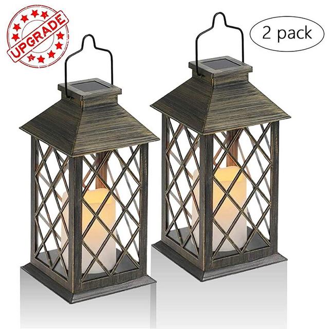 Solar Lantern,Outdoor Garden Hanging Lanterns,Set of 2,Waterproof LED Flickering Flameless Candle Mission Lights for Table,Outdoor,Party Decorative