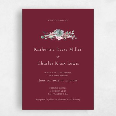 Burgundy, Red Wedding Invitation - Cricket Classic