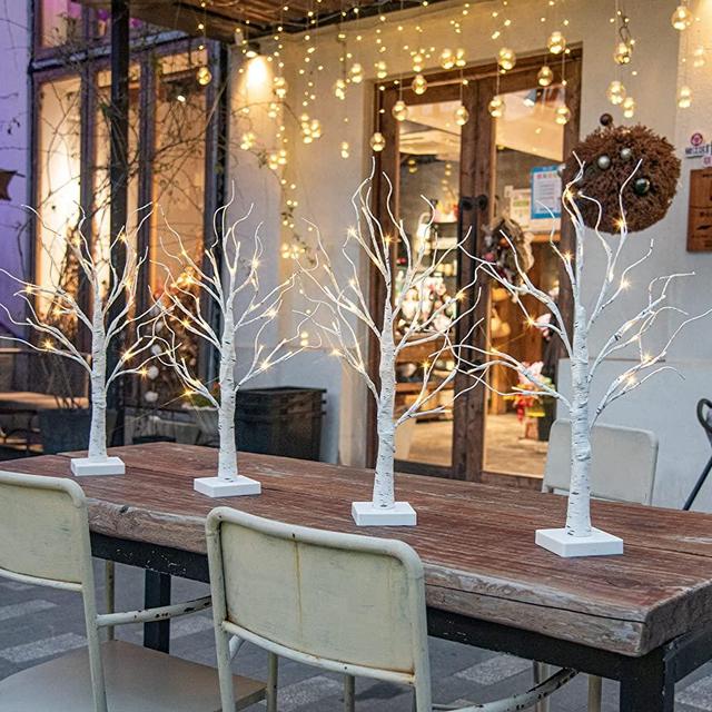 Set of 4- EAMBRITE 2FT 24LT Warm White LED Birch Tree Light with Timer Tabletop Bonsai Tree Light Jewelry Holder Decor for Home Party Wedding Holiday
