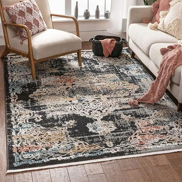 Well Woven Malna Multi Black Vintage Oriental Distressed Medallion Pattern Boho Area Rug 5x7 (5'3" x 7'3")