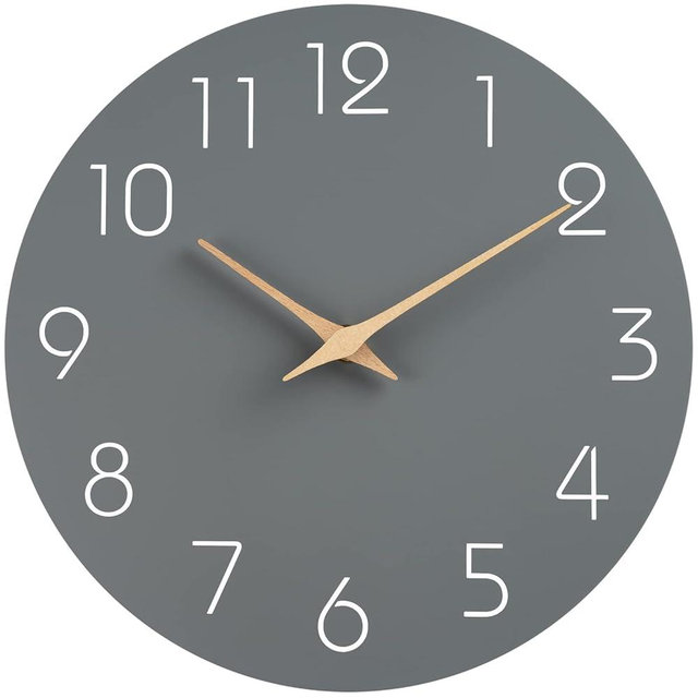Mosewa Wall Clock 8 Inch Gray Wall Clocks Battery Operated Silent Non-Ticking, Simple Modern Wood Clock Decorative for Bedroom, Living Room, Kitchen, Home Office