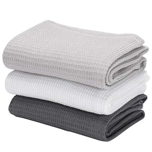 Jennice House Dish Cloths Dish Towels Set, Cotton Waffle Weave Kitchen Towels, Ultra Soft Absorbent Hand Towels in Large Size, Set of 3 (Gray Set)
