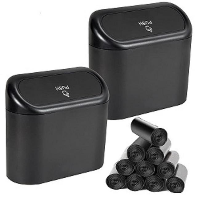 EnthuLove 2 Packs Mini Car Trash Can Bin with Lid and 150pcs Trash Bags,Car Trash Can Bin,Car Garbage Trash Can Storage for Front Back Seat Accessories (2)…