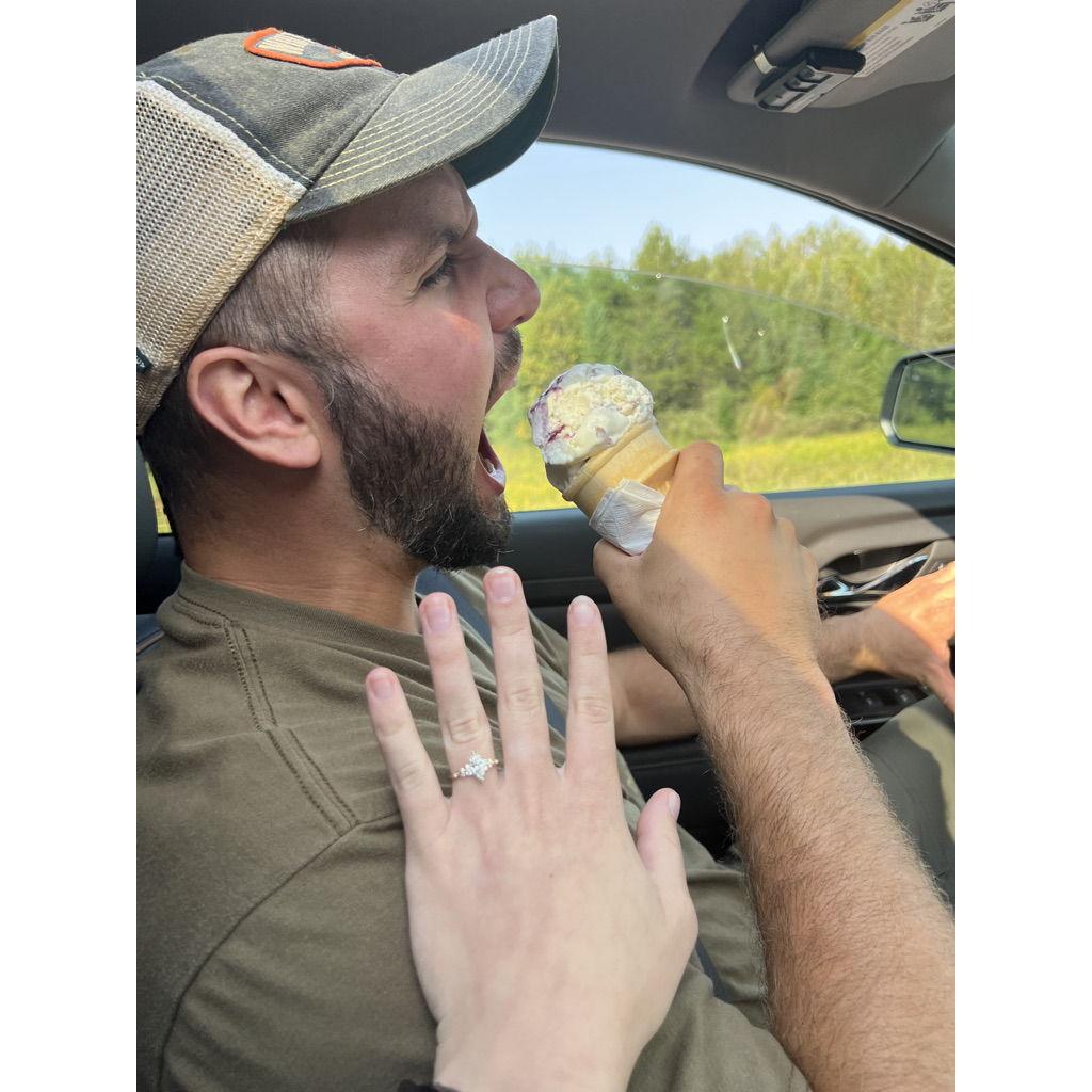 Immediately after proposing Austin needed to celebrate with Ice-cream at 10 in the morning.